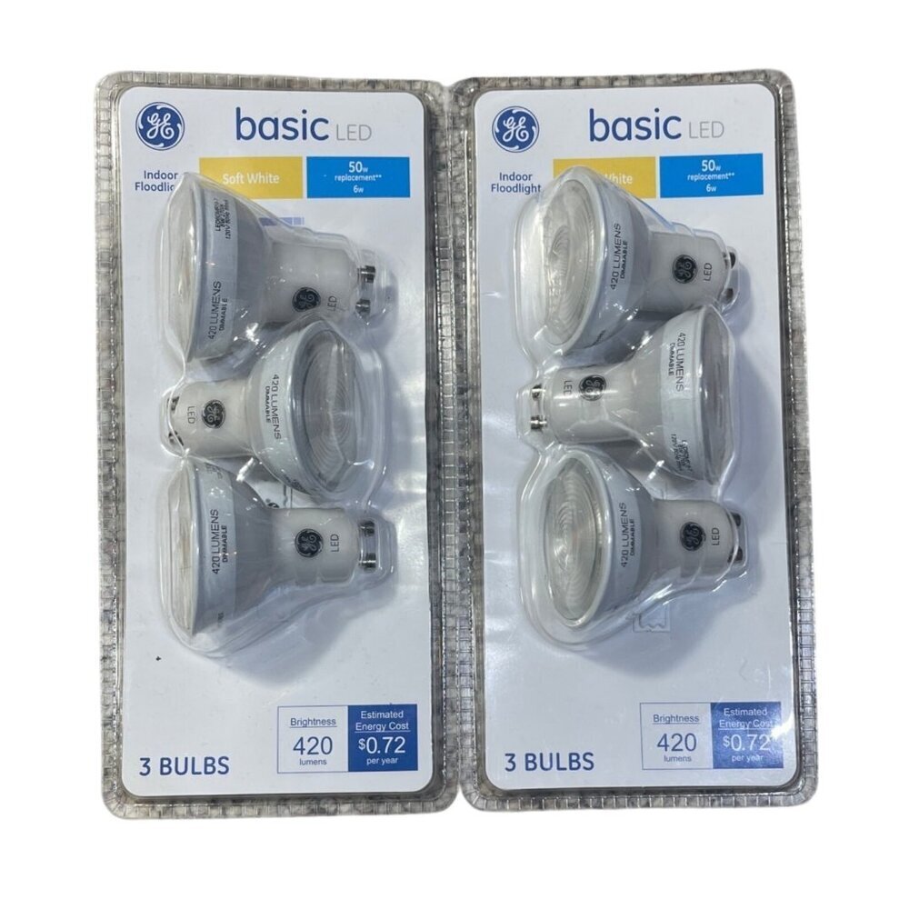 (2) GE Basic LED 50W EQ 6W Soft White Dimmable LED Light Bulb Indoor Floodlight